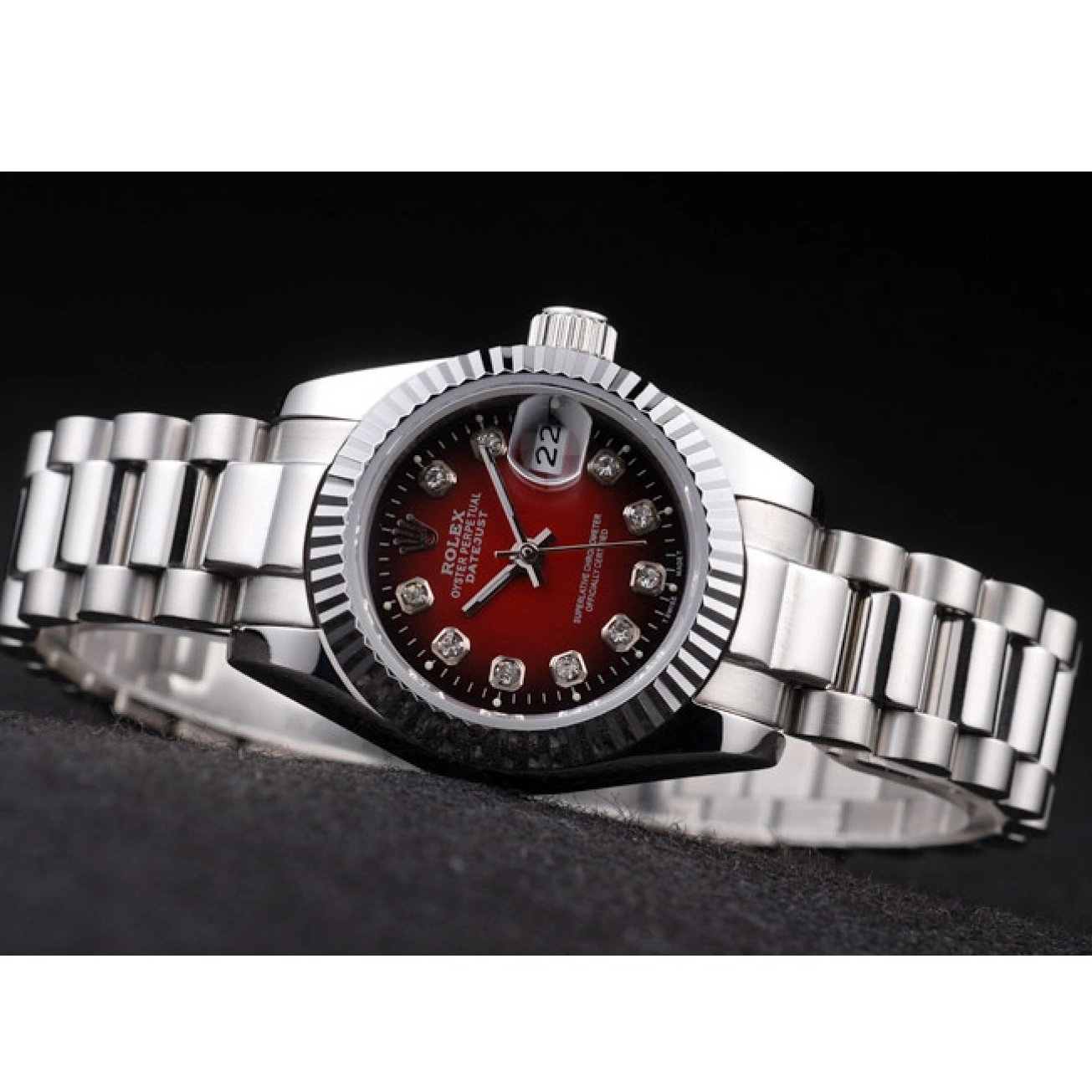 Aaa replica Stainless Datejust Polished Tone Rolex Steel Dial Two Red 0627